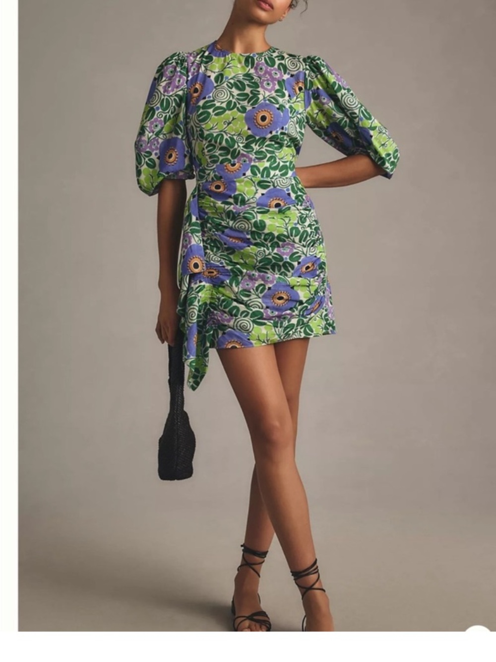 Anthropologie RHODE Pia Green, Blue & Purple Floral Wrap Mini Dress size 12